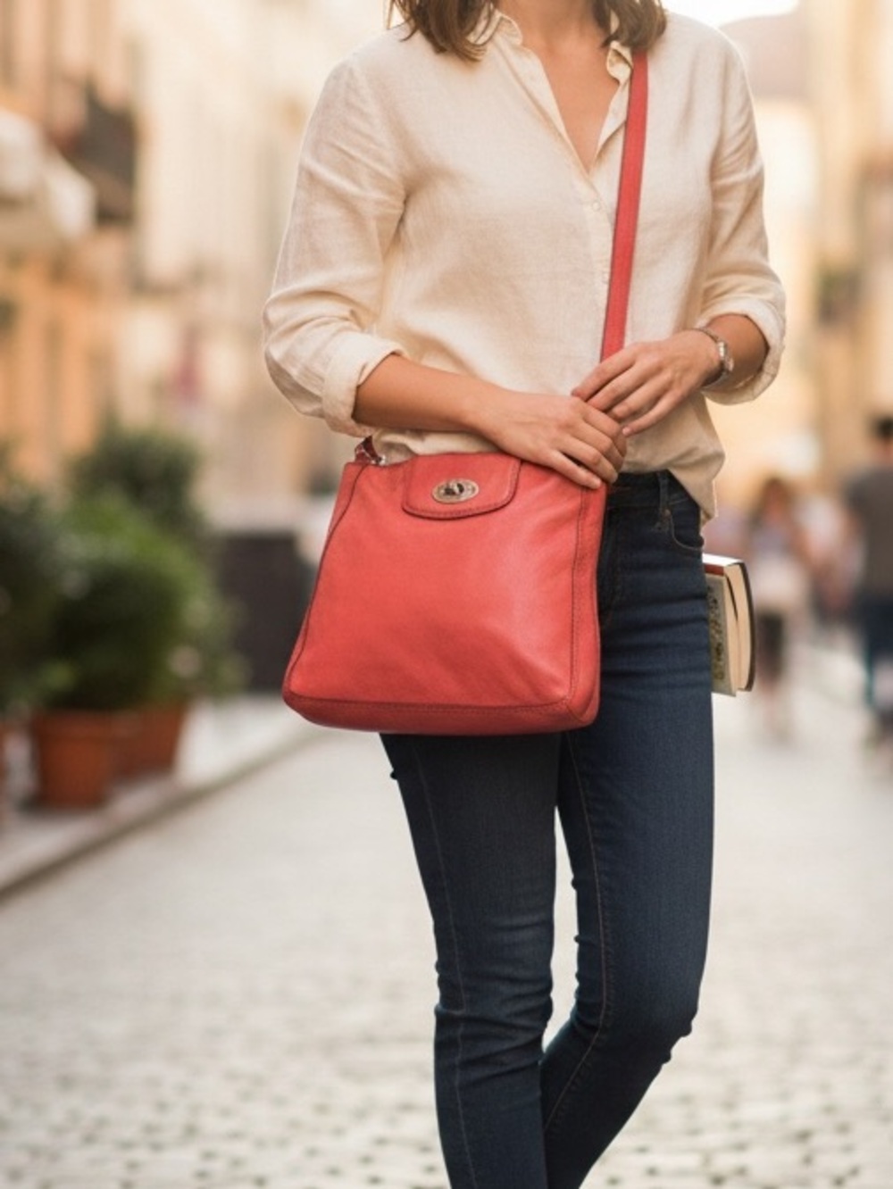 Long Live Vintage Coral Red Fossil Crossbody Bag